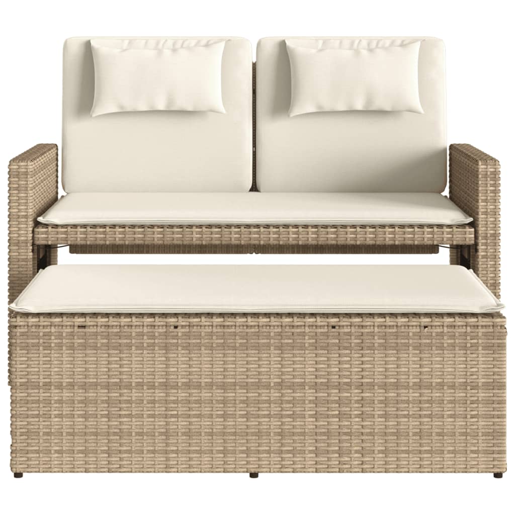 Adjustable Garden Bench with Cushions Beige Poly Rattan