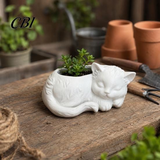 Художественный держатель для растений в виде кота, 3D-печатный спящий цветочный горшок, мини-горшок для настольного компьютера, подарок для влюбленных, декоративный горшок для суккулентов и небольших зеленых растений