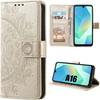 Case for Samsung Galaxy A16 4G/5G - BOOLING - Scratch-Resistant Synthetic Leather Golden Geometric Floral Design