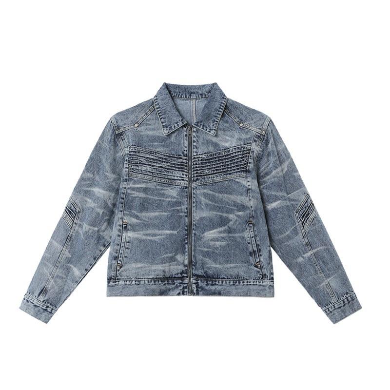 Hip Hop Streetwear Denim Jacket Men Women Loose Fit Washed Turn-Down Collar Casual Outerwear