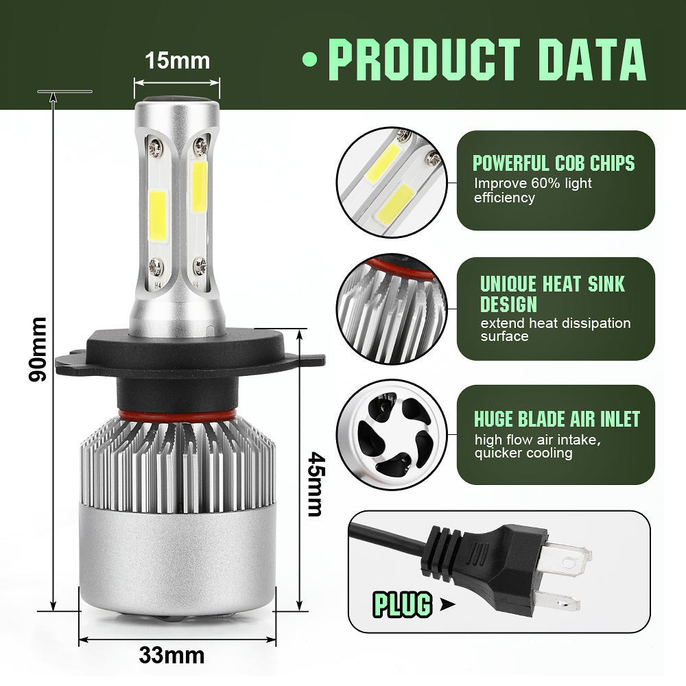 2PCS Car Headlight Bulbs H7 H4 LED Lights H11 9004 Hb3 9005 Hb4 9006 H27 881 9007 H1 H3 12V 72W 8000LM 6000K S2 Auto Headlamps