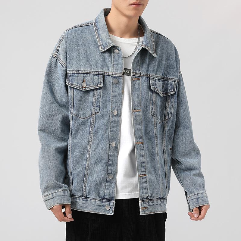 Осень/Зима 2023 Мужская джинсовая куртка свободного кроя - Модная верхняя одежда с лацканами и пуговицами