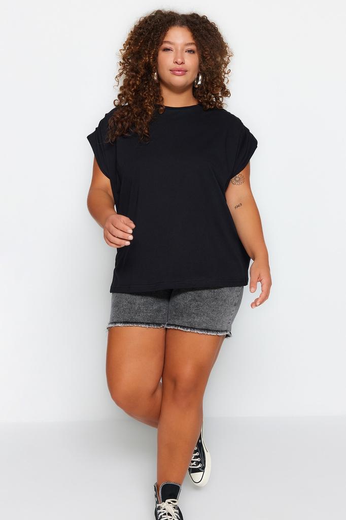 Women's Style Plus Size Blouse Black Crew Neck Basic Knitted Blouse