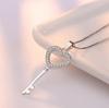 925 Sterling Silver Jewelry Cz Zirconia Crystal Love Heart Key Pendant Necklace For Women Gift 45cm Chain Collares
