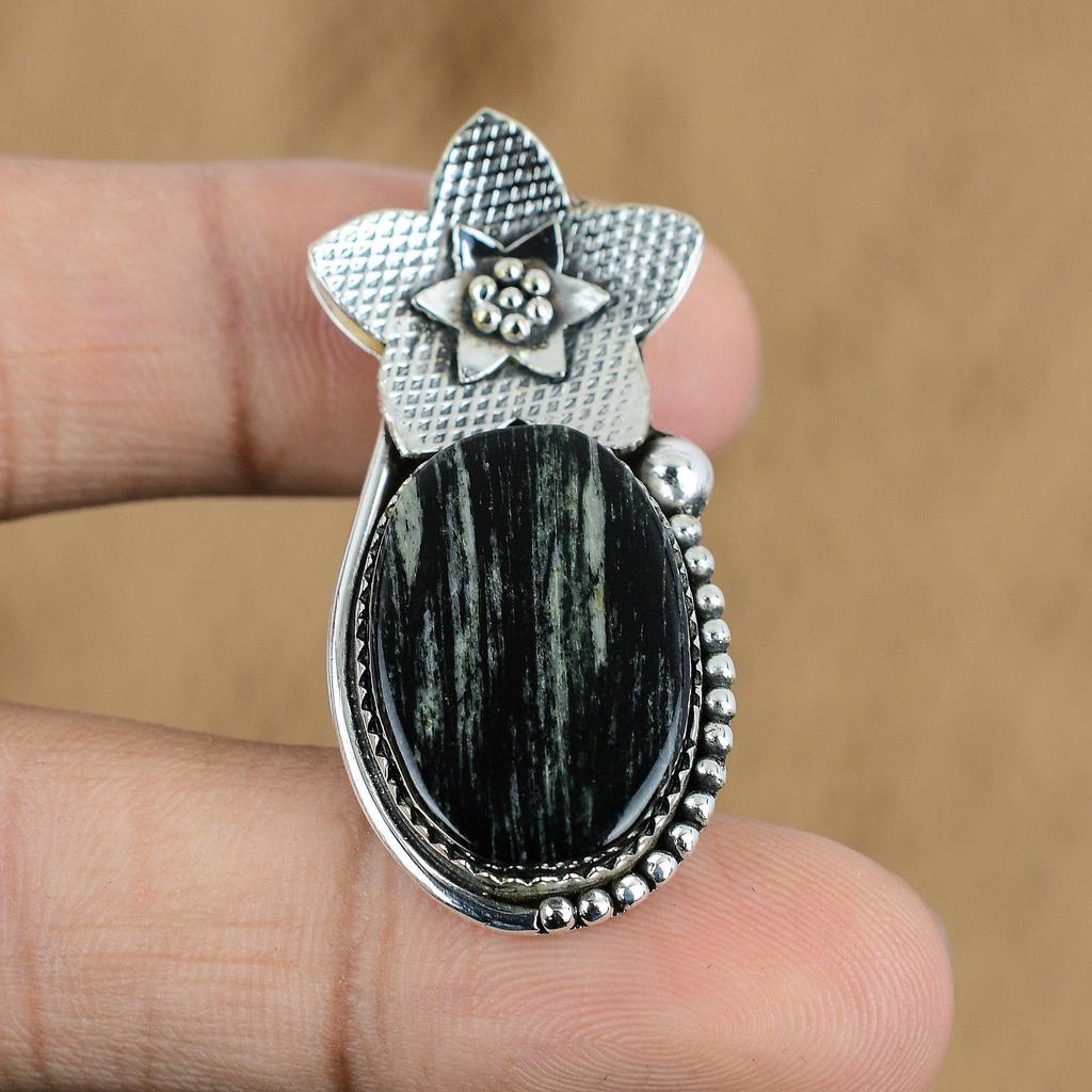 Anniversary Gift For Her Natural Silver Leaf Jasper Pendant Flower 925 Silver