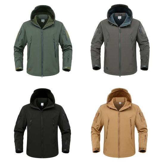 Men Jacket Hooded Long Sleeve Solid Color Jacket Coat with Multi Pockets Zipper