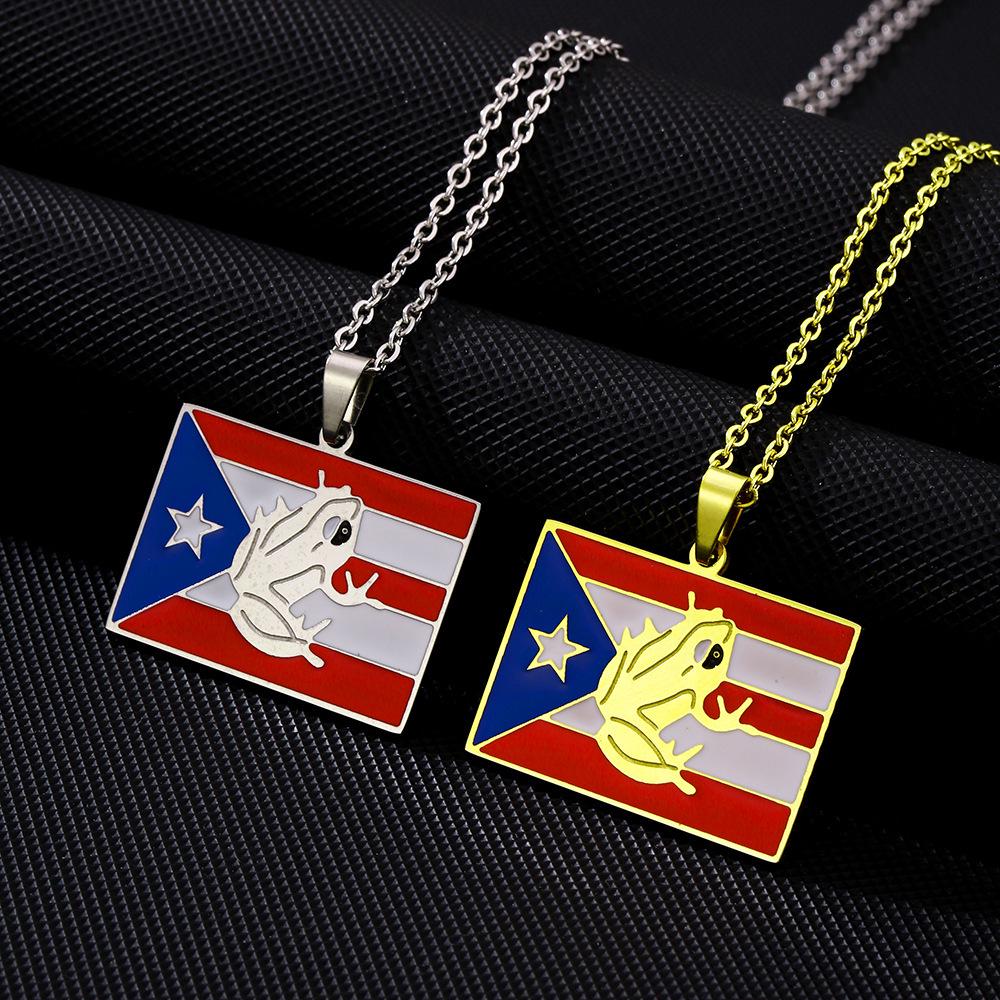 Vintage Enamel Titanium Steel Puerto Rico Necklace for Men, Women, and Couples - Ethnic Style Accessory