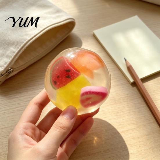 Fake Fruit Stress Ball Shapeable Pearlescent Fidget Toy, Anxiety Relief Clear Squeeze Adults Sensory Toys Inside Toy for Kids Tactile