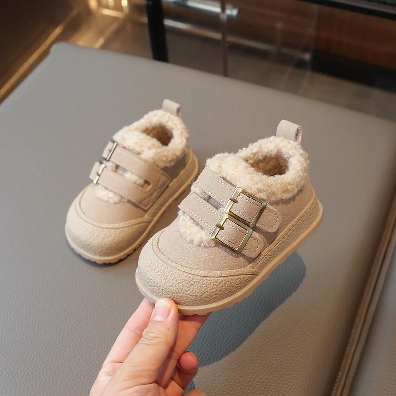 Children Plush Warm Shoes for Girl Winter New Fashion Korean Style Soft Thick Sole Anti-slippery Versatile Chic Casual Shoe
