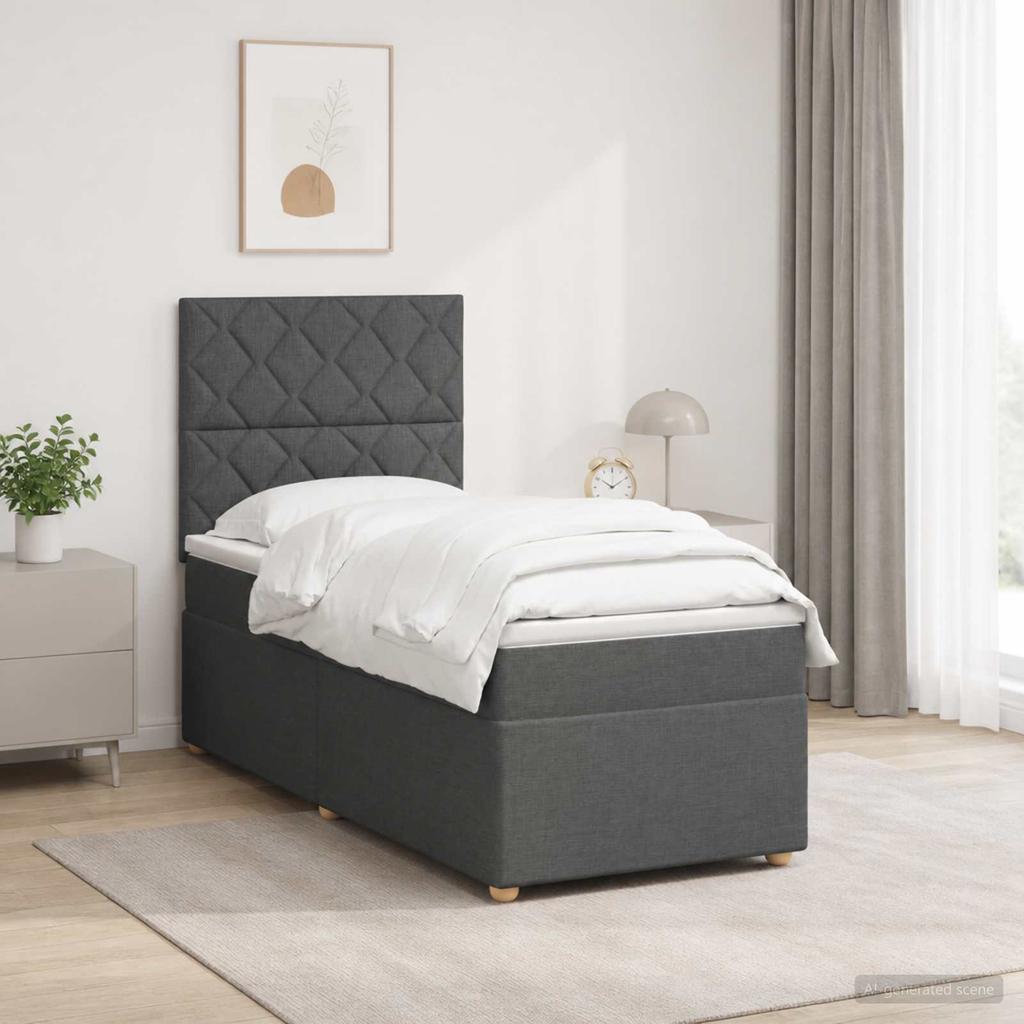 LED Box Spring Bed with Mattress Dark Grey 90 x 190 cm Fabric