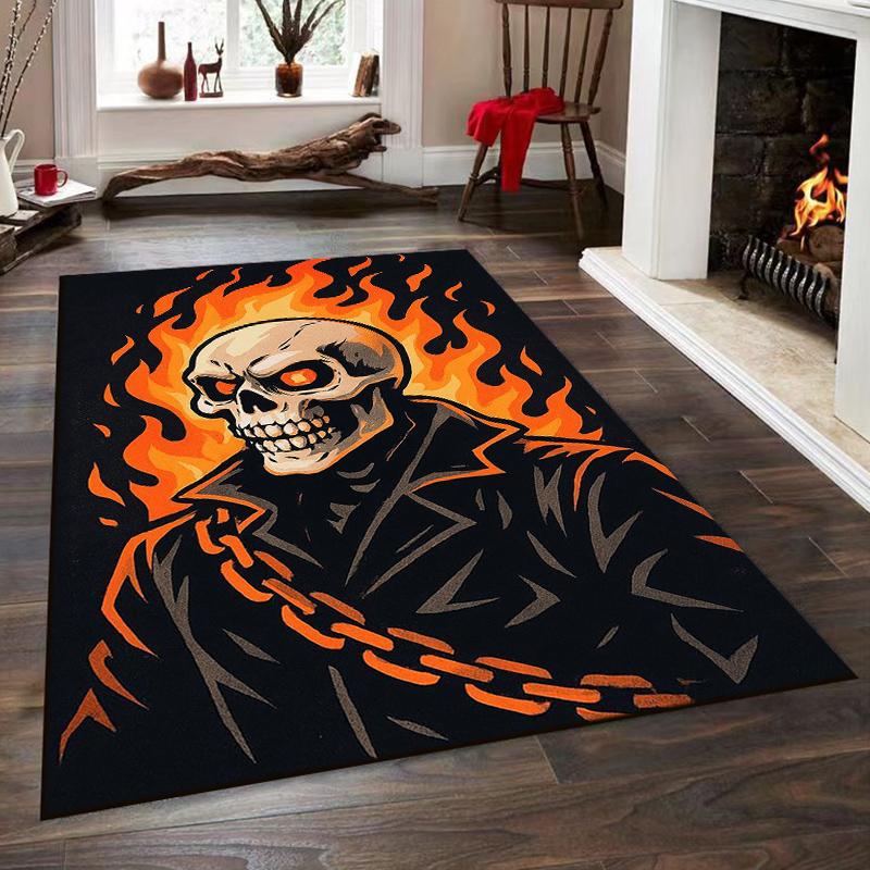 Fiery Skeleton with Chain Design Rug Non-slip rug suitable for living room and bedroom sofas