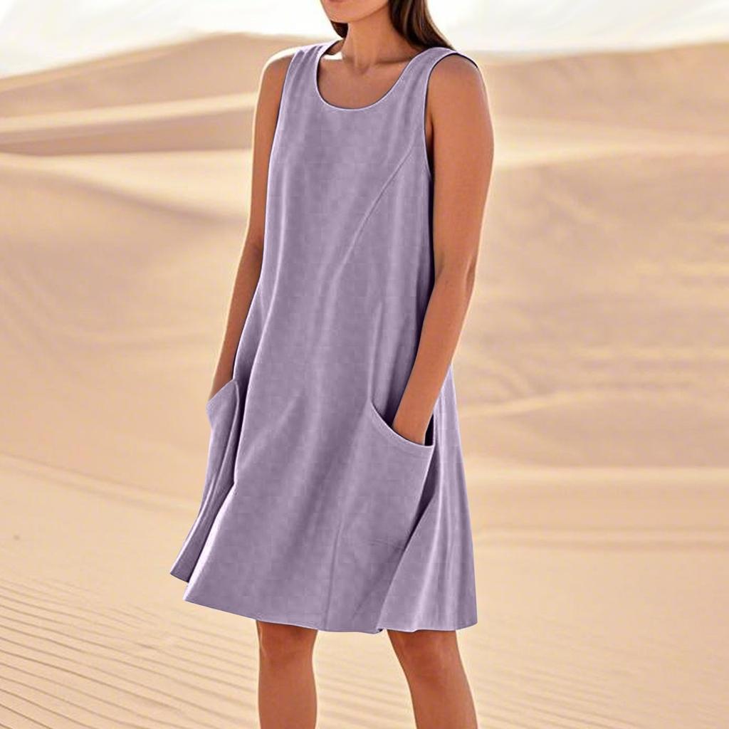 Летние платья для женщин, свободные пляжные повседневные сарафаны без рукавов с карманами, платье-майка