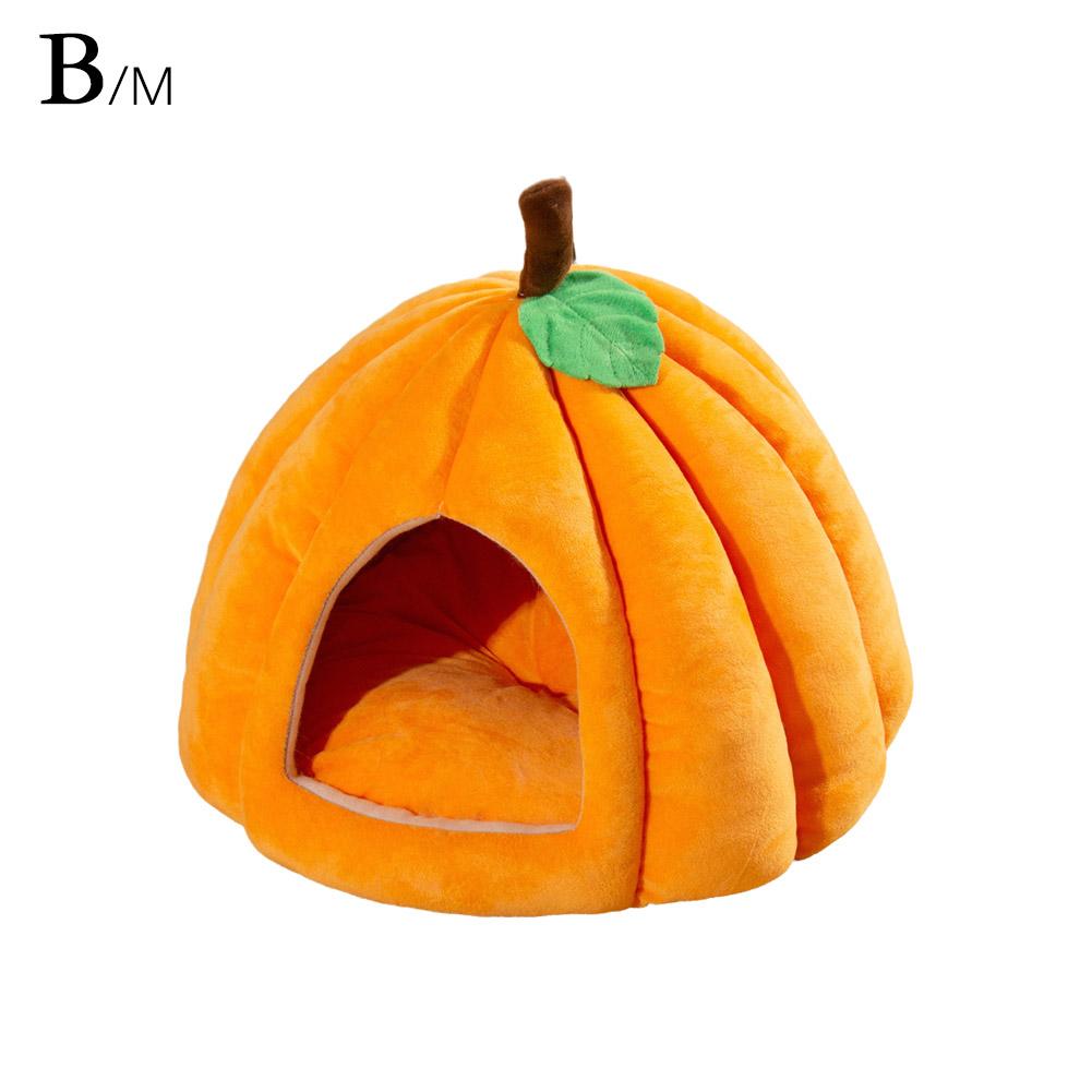 3D тыквенный домик для питомца, полузакрытый, съемное дно, нескользящий, мягкий, из полипропилена и хлопка, теплая кошачья вилла, осенне-зимняя будка для маленькой собаки