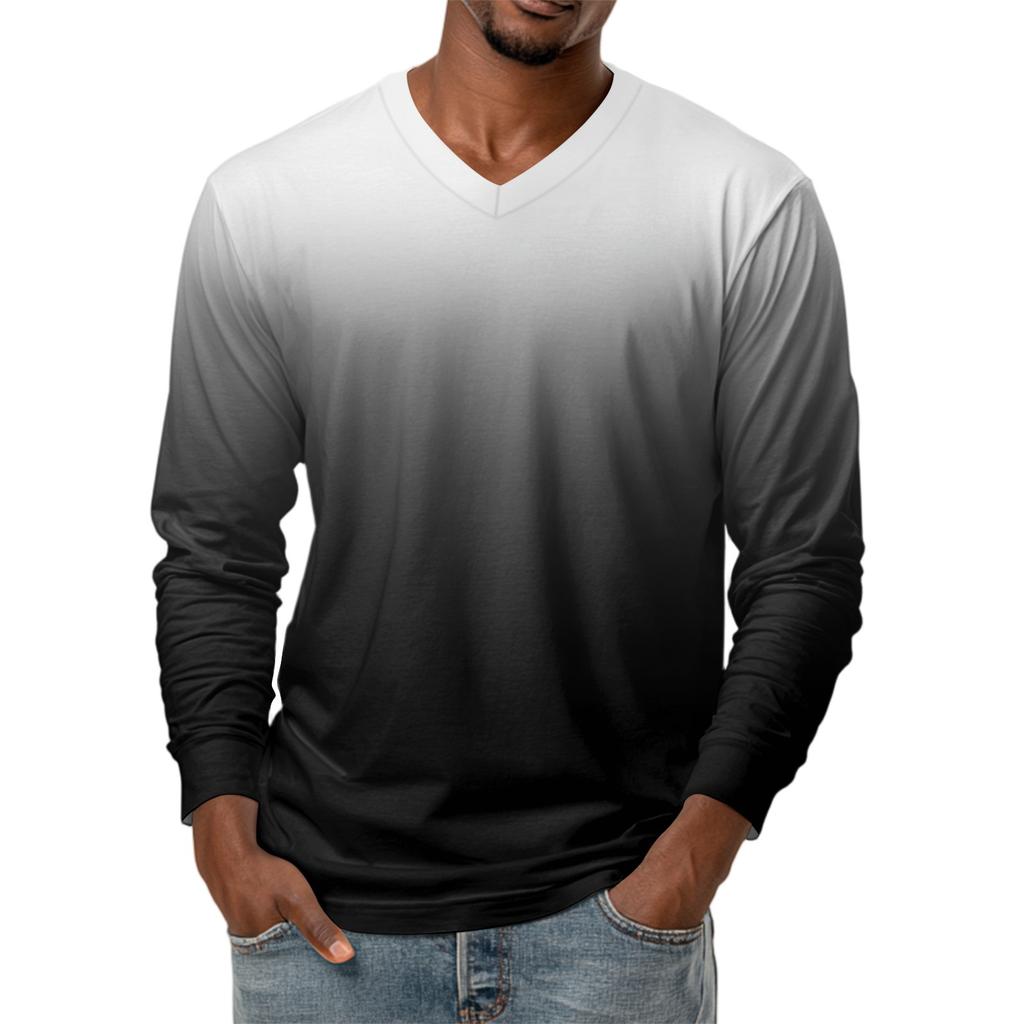 Мужская футболка с V-образным вырезом, повседневная, модная, с принтом, с длинным рукавом
