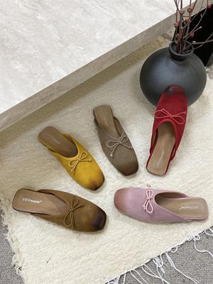 Мода 2025 Новые Летние Шлепанцы Обувь из Спилка Ретро Балетки Слипоны Сандалии Пляжные Шлепанцы Обувь для Отдыха и Ходьбы Zapatos Para Mujer