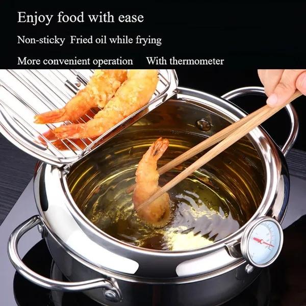 Fryer with Thermometer Lid Non-stick Stainless Steel Frying Pot for Kitchen