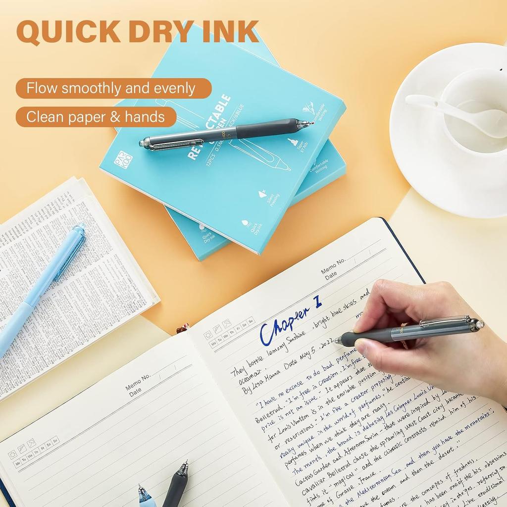 ParKoo Gel Pens Quick Dry Ink Fine Point 0.5mm, Retractable Rolling Ball 6 Black/6 Blue Ink Pen, Click Silent Pens Set for Journaling Notetaking