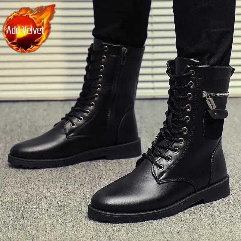 Мужская обувь Водонепроницаемые высокие мужские ботинки из кожи и резины Дизайнерские размеры 45 Нескользящие распродажа Горячие продажи Качество Y2k Новые удобные