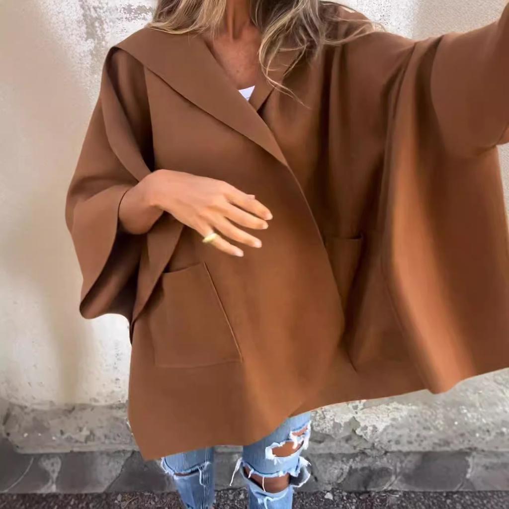 Autumn and Winter Women's Shawl Lapel One-piece Cape Jacket