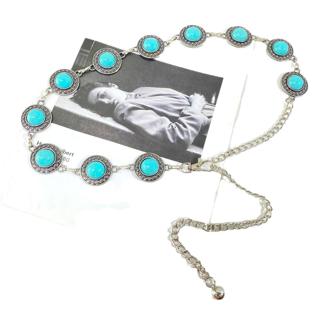 Casual Xiaoxiangfeng Metal Waist Chain Accessories Women'S Dress Turquoise Belt