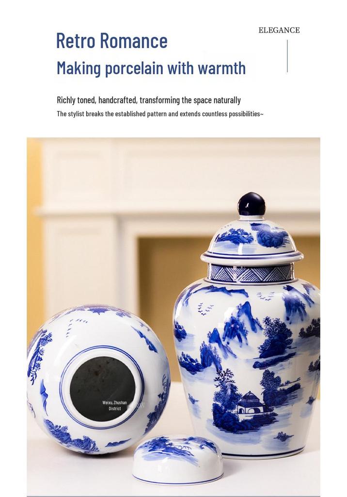 Blue and White Porcelain Antique Vase: Chinese Ornamental Jar for Home or Study Display