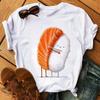 Cartoon Cute Sushi Hug Women T Shirt Clothing Fashion Kawaii Tops Tee Tshirt Ladies Graphic White Short Sleeve Female T-Shirt
