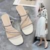 High-heeled Cool Slippers Female Summer 2025 New Korean Version Fashion Fairy Rhinestone Middle Heel with Fashion Slippers