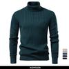 Men's Turtleneck Sweater Solid Color with Striped Pullover Warm Knitwear Winter Basic Casual High Quality Sweater Male