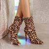 Women Leopard High Heels Ankle Boots Women Autumn New Fashion Pointed Socks Thin Heeled Boots Ladies Sexy Suede Party Shoes
