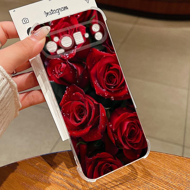 Чехол с узором из алых красных роз для Google Pixel 9 Pro XL 9A, противоударный, из ТПУ и силикона, прозрачный, мягкий