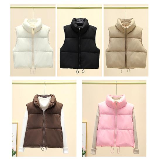 Зимний женский жилет, пальто, утолщенный, с застежкой-молнией, воротник-стойка, без рукавов, однотонный, с защитой от ударов, сохраняющий тепло, уличный пуховик