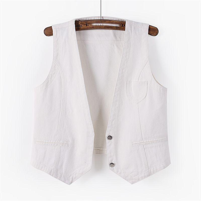 Женская одежда Безрукавка Джинсовый жилет V-образный вырез на пуговицах Пуховик V-образный вырез на пуговицах Свободный женский жилет Куртки Стиль Карман Джинсовое пальто