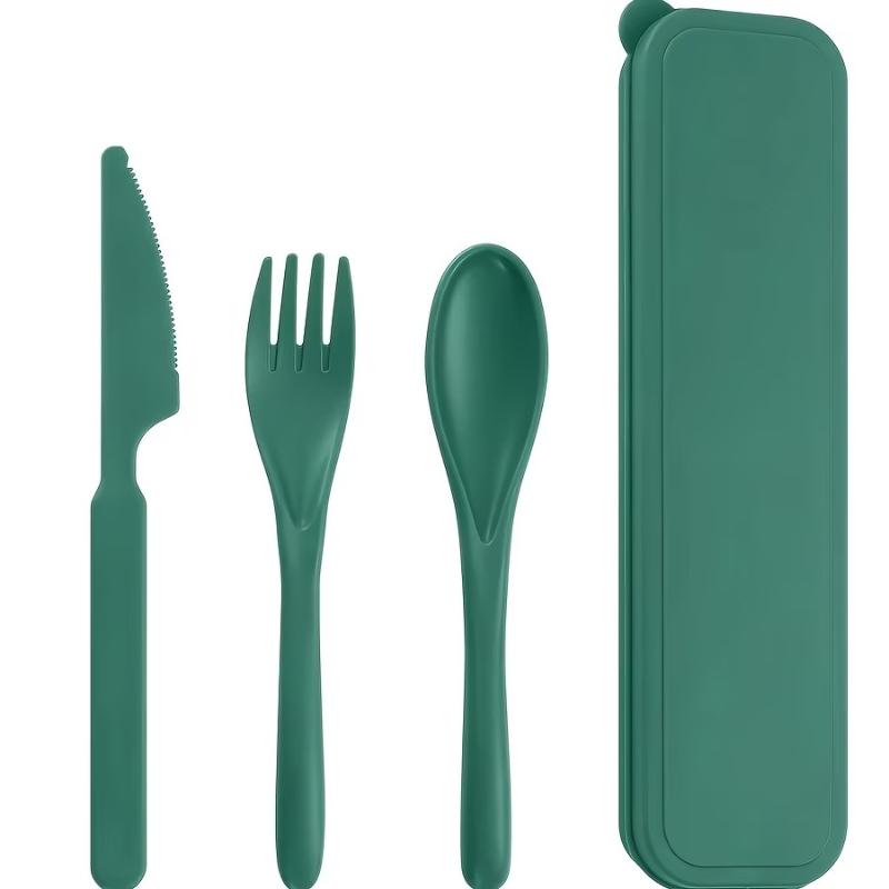 Wheat Straw Reusable Cutlery Set Multifunctional Utensil Kit with Knife Fork Spoon Storage Case for Home Outdoor Office Use
