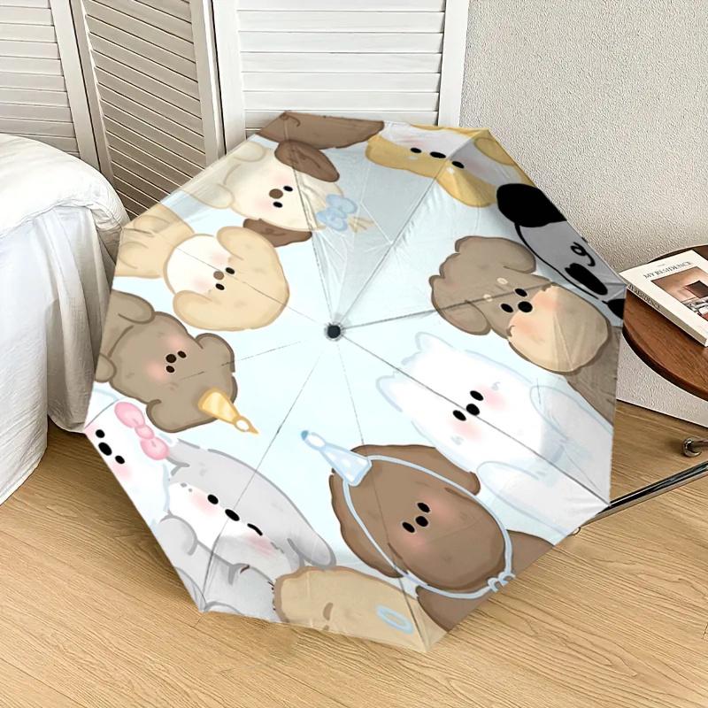 Adorable Cartoon Animal Print Automatic Opening/Closing Umbrella with Foldable Design, Iron Frame, Suitable for Fans, Travel, Daily Use, Gif