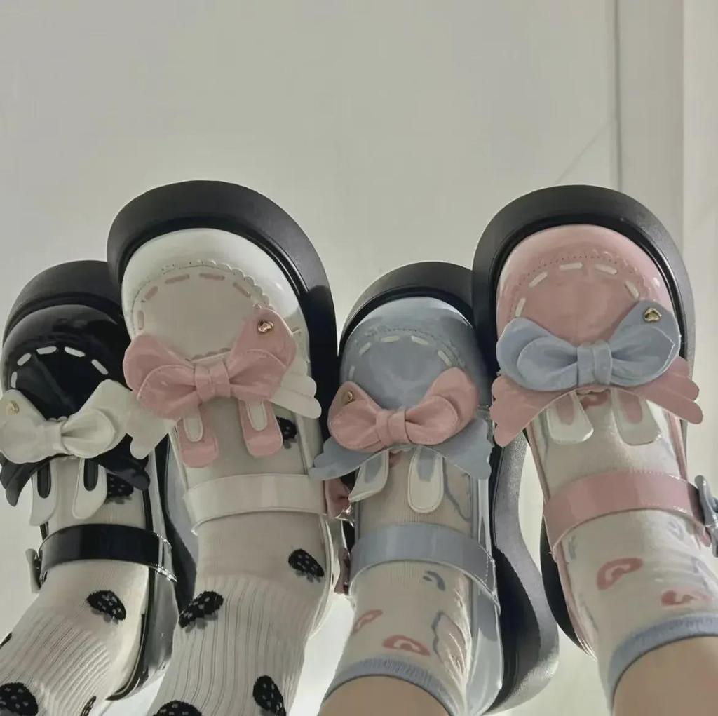 2023 Милые туфли Мэри Джейн с бантом в стиле Лолиты из мягкой кожи для женщин - толстая подошва, стиль JK