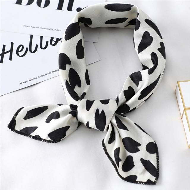 New Silk Scarf Square Women Fashion Dot Plaid Print Neckerchief Ladies Work Scarves Small Winter Foulard Bandana Hair Tie Band