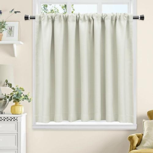 AooHome Blackout Curtains for Small Windows, Cafe Curtains, 60cm Long, Heat Insulating, Ivory, Grade 1 Light Blocking, High-Density Fabric, Privacy, S