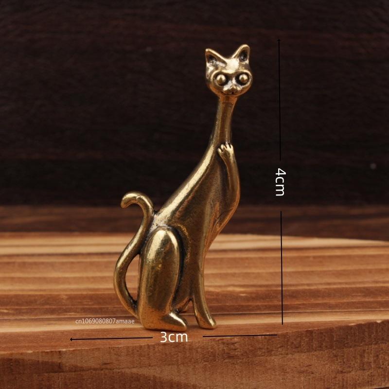 Retro Brass Cat Lovers Statue Ornament Copper Animal Sculpture Incense Burner Tea Pet Home Desktop Decorative Accessories
