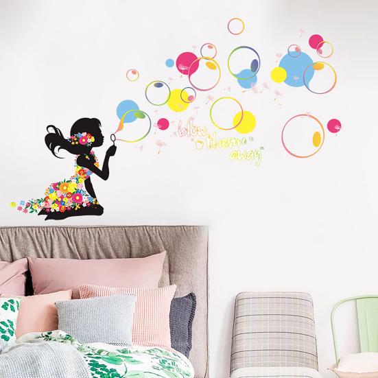 Wall Sticker Self-adhesive Easy to Apply PVC Fairy Girl Flower DIY Wall Decorative Sticker for Living Room