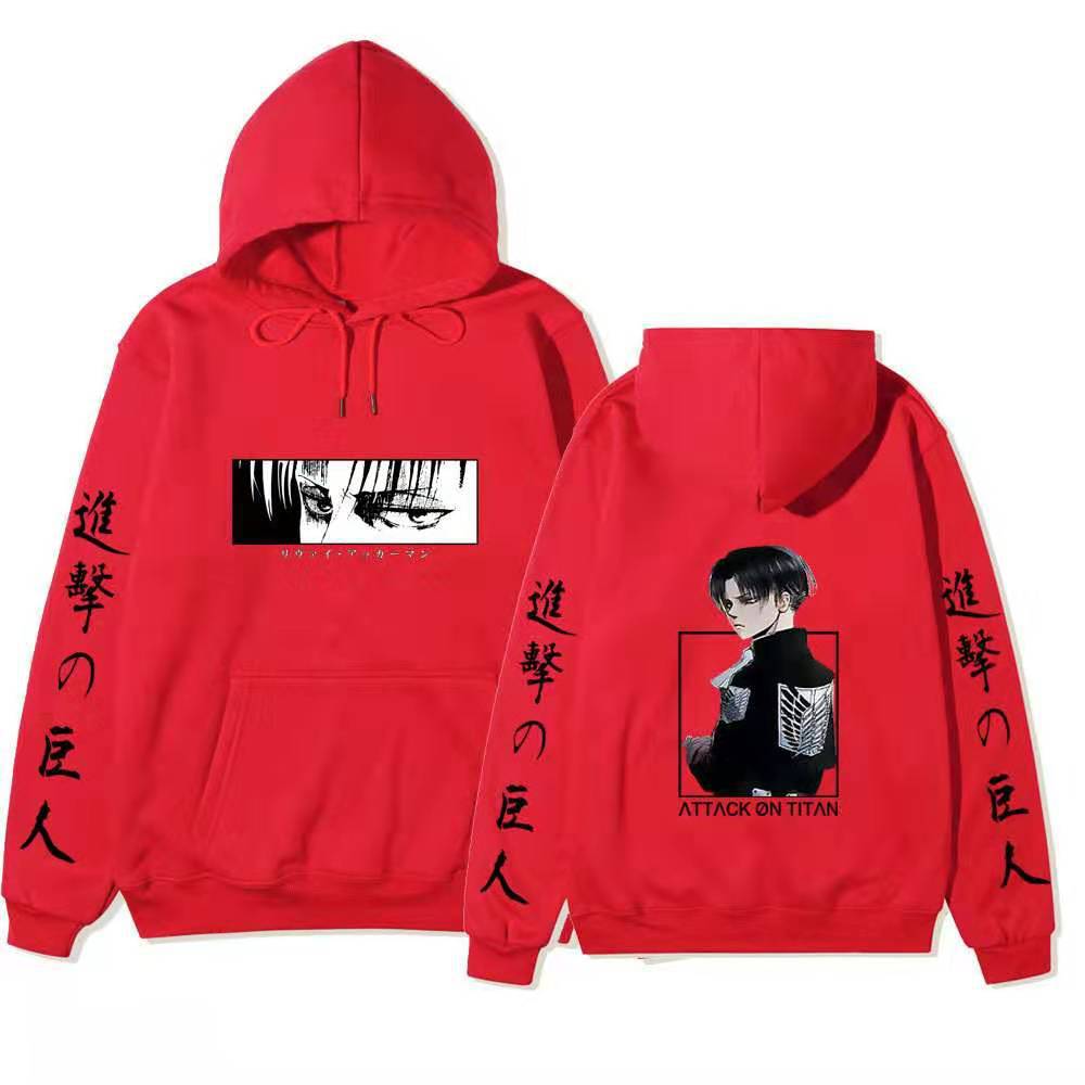 Unisex Attack on Titan Levi Ackerman Double Sided Hoodie, Front Back Anime Graphic Print Long Sleeve Pullover Hooded Sweatshirt Streetwear