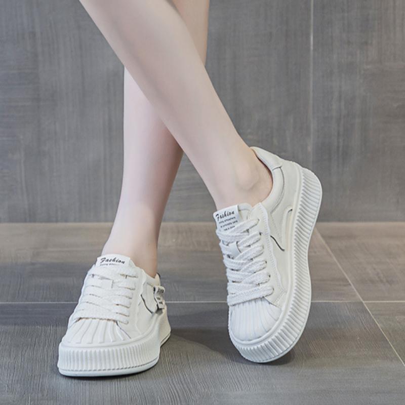 Белые туфли с мыском-ракушкой для женщин весна и лето дышащие и удобные повседневные туфли на толстой подошве с увеличением роста кроссовки на шнуровке