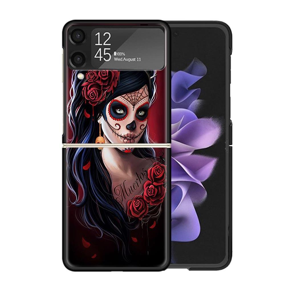 Catrina Beautiful Rose Girl Skull Cases For Samsung Galaxy Z Flip 4 5 6 7 3 Z Flip7 Flip6 Flip4 Flip5 Flip3 5G Hard Shockproof F
