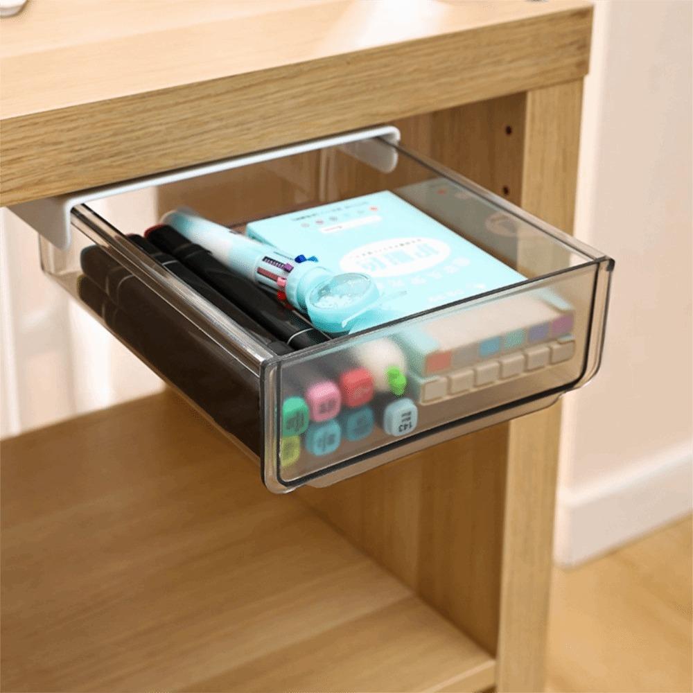 Slide Out Tray Under Desk Drawer Clear Desk Supplies Holder Stationery Storage Tray Memo Rack