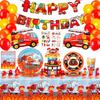 Fire Truck Birthday Party Supplies,Fire Truck Birthday Party Decorations-Balloons Plates Napkins Tablecloth Etc Themed Party Decoration Supplies