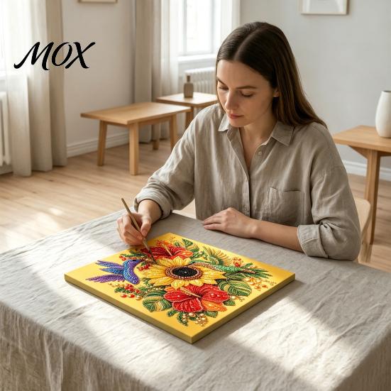 DIY Mosaic Art Project Hummingbird Faux Pearl Kit, Flower Bird Painting Sparkling Craft Set 3D Wall Kit for Adults, Handmade Gift Creative Kids