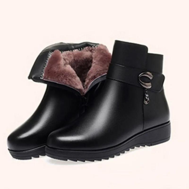 Женские ботильоны Winter Plus Velvet Short Boots Outdoor Leisure Round Toe Low Heel Anti-Skid Leather Boots Botas Mujer Invierno