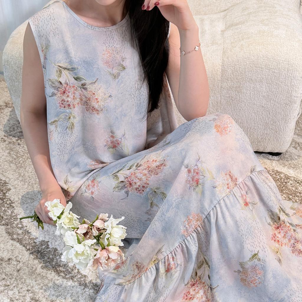 Vest nightdress women's summer cotton and silk pajamas long high-end loungewear can be worn outside holiday dress artificial cotton thin