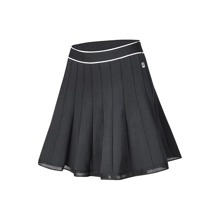 Fila Golf Series SS24 Color Block Mid Waist Loose Pleated Knit Casual Skirt Women Skirts Deep-Black A11W415304F-BK
