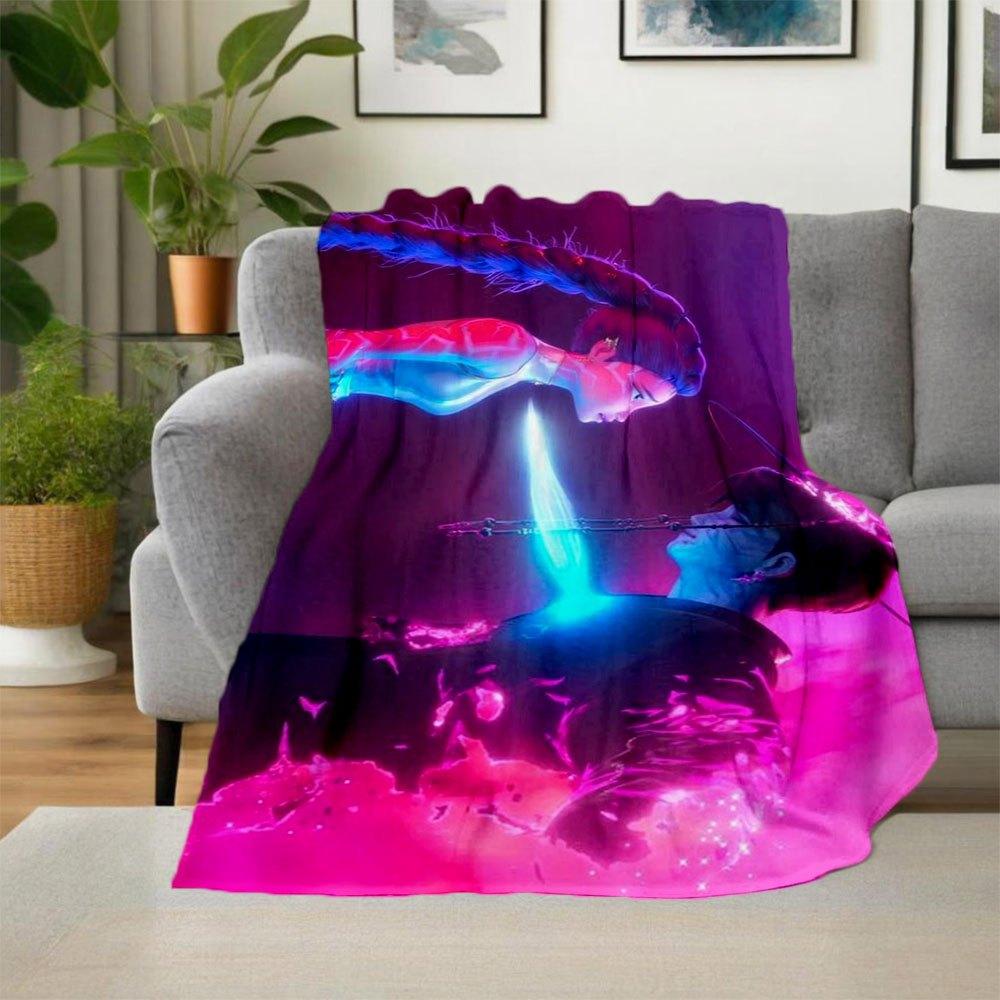 Neon Lights Cyberpunk Futuristic Art Print PosterBlanket Lightweight Flannel Throw Blanket for Sofa, Bed, Travel, Camping, Livingroom, Offic