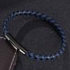 New Fashion Black Blue Braided Leather Men Bangles Wristband Jewelry Snap Charm Male Bracelet Gift BB523